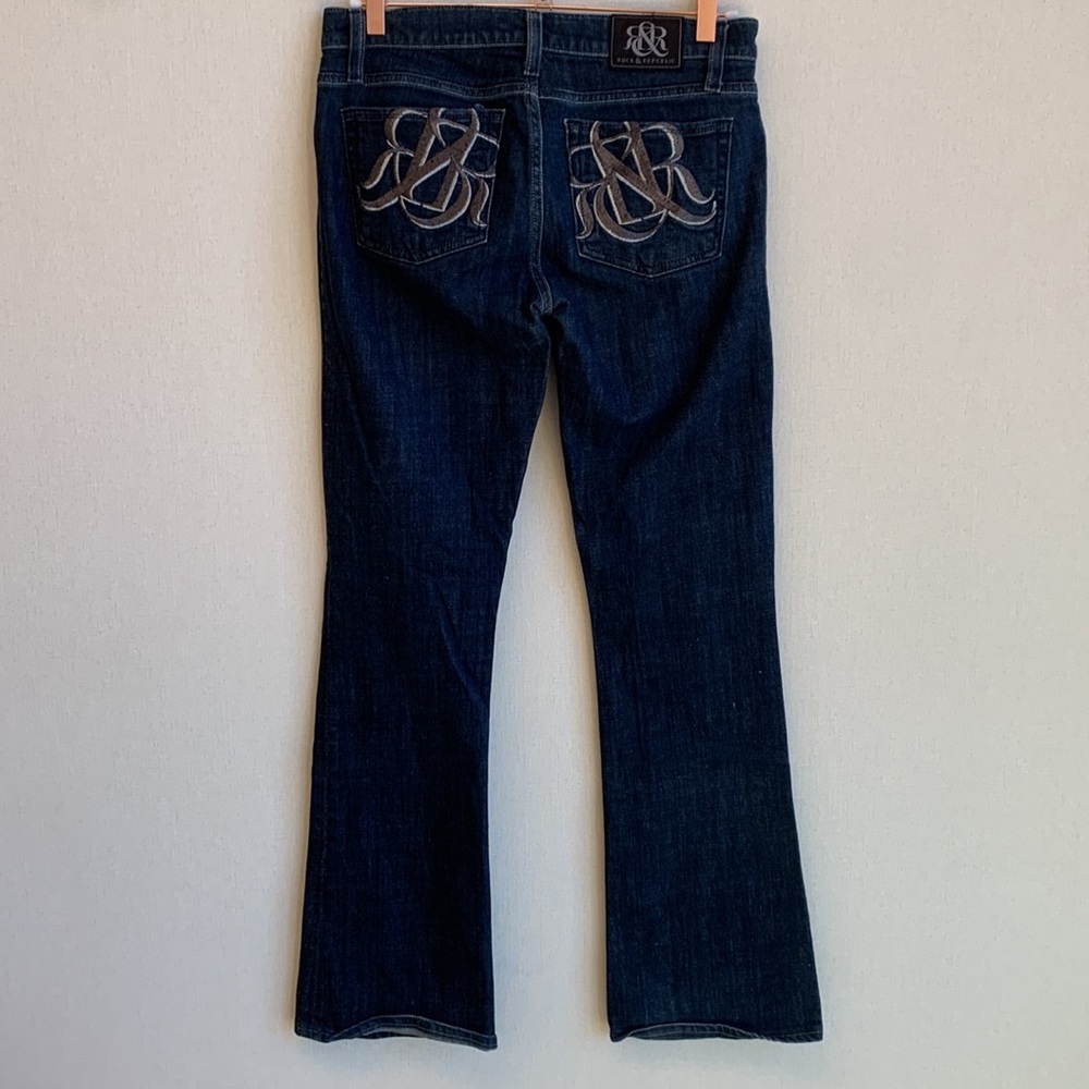 Rock & Republic Dark Blue Boot Cut Jeans with Embroidered Back Pockets